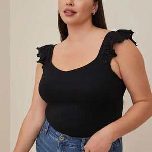 Torrid Deep Black Foxy V-Neck Eyelet Ruffle Tank in Size 5 / 28
